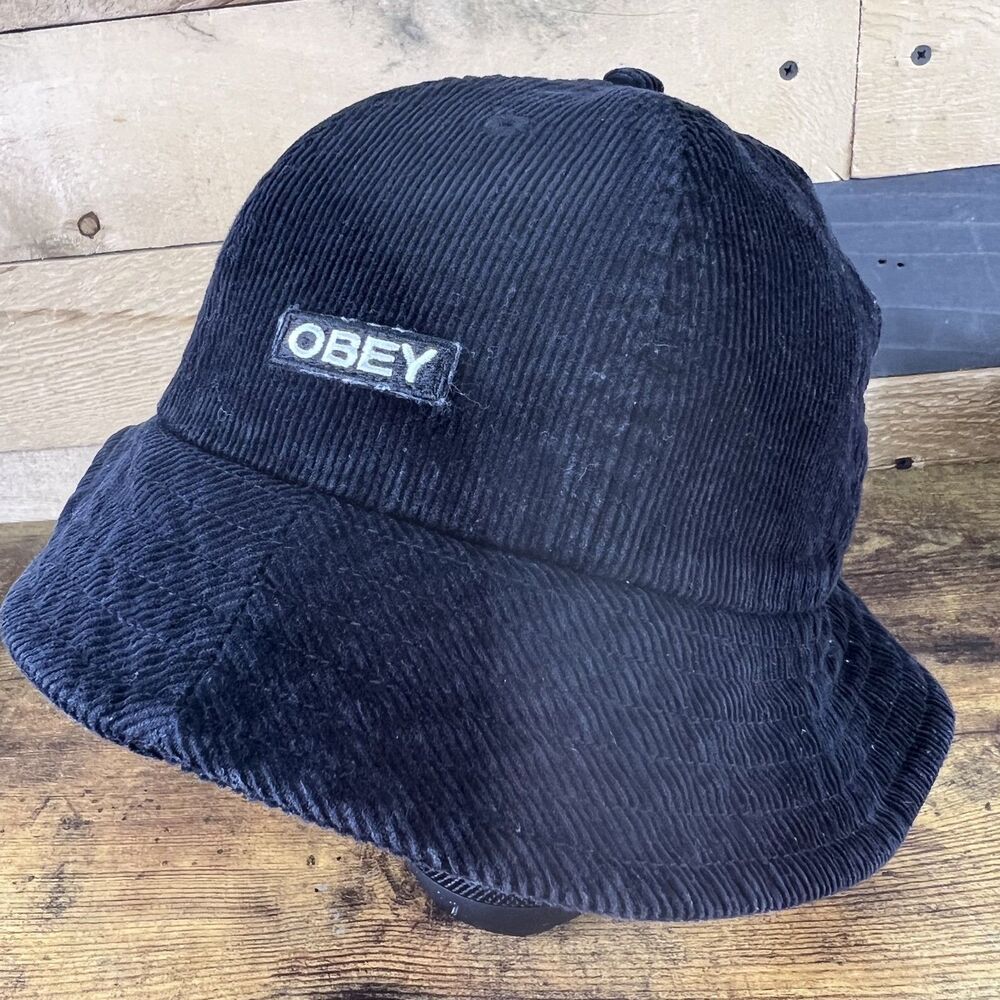 Obey Black Bucket Hat Corduroy Adjustable Hat Baseball Cap
